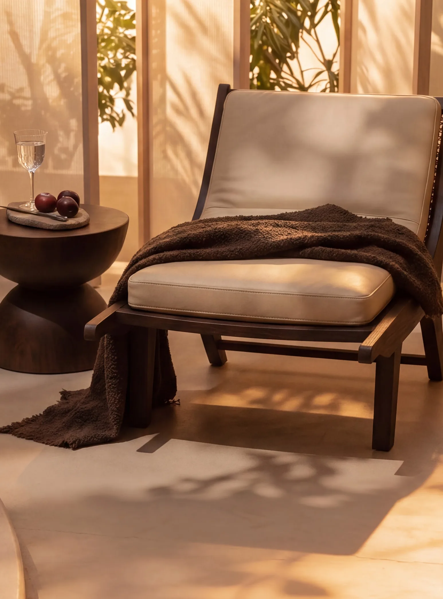 Armchair in a softly lit lounge