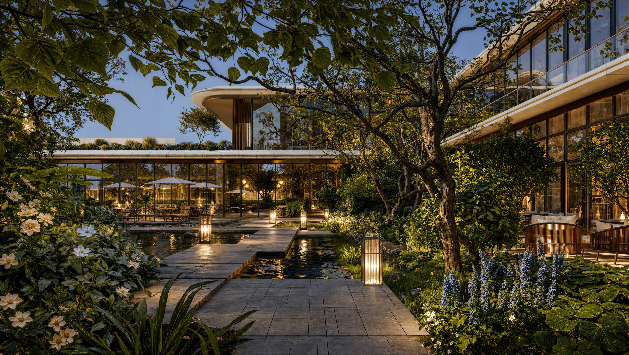 Level five garden at dusk